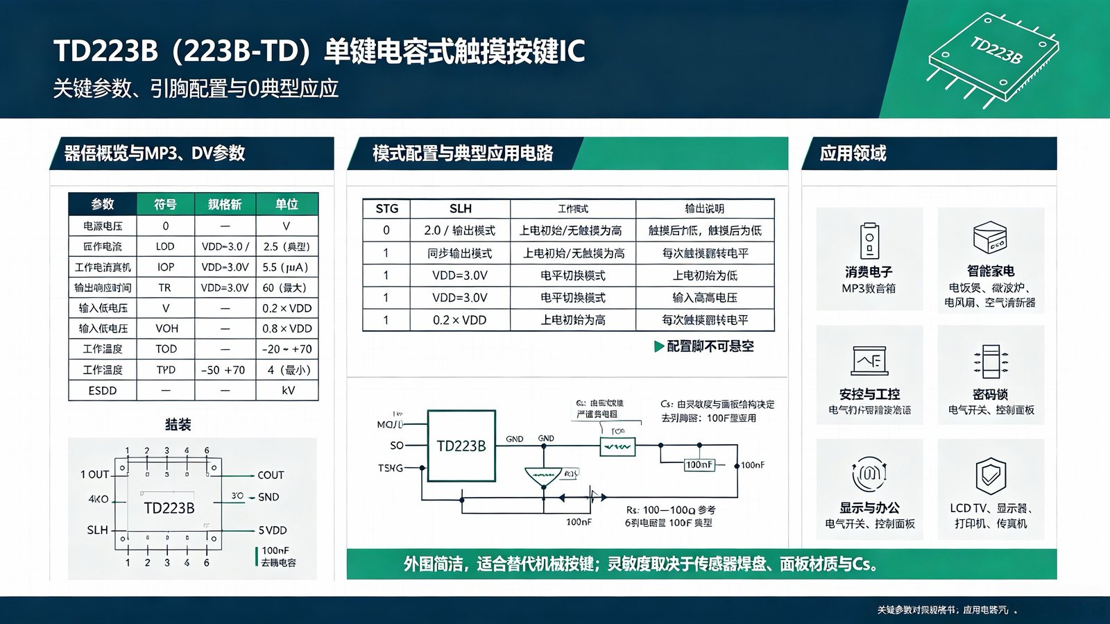 TD223B 觸控檢測芯片參數及應用方案